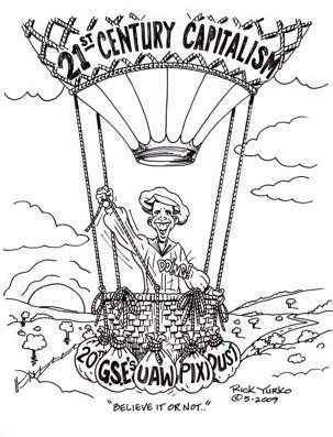 Rick Yurko cartoon, May 2009: a hot-air balloon labeled 21st Century Capitalism